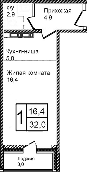 Планировка — Троицкий, Студия, 29 м²