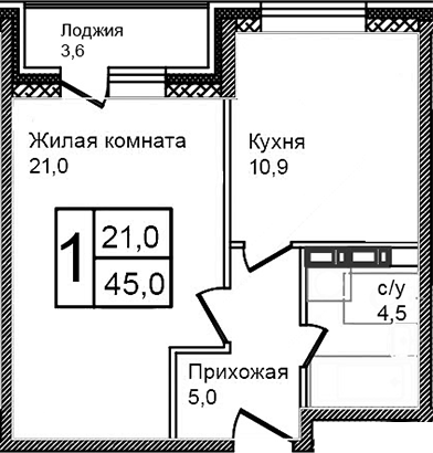 Планировка — Троицкий, 2-комн., 41 м²