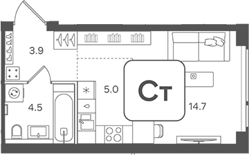 Планировка — Назаре. Мангазея в Богородском, Студия, 28 м²