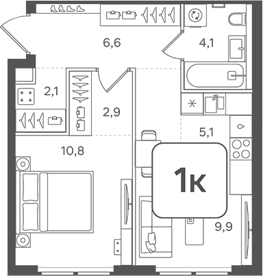 Планировка — Назаре. Мангазея в Богородском, 1-комн., 42 м²