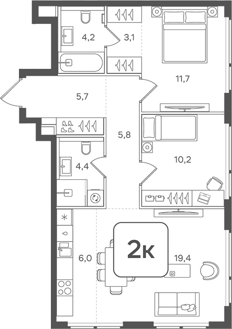 Планировка — Назаре. Мангазея в Богородском, 3-комн., 71 м²