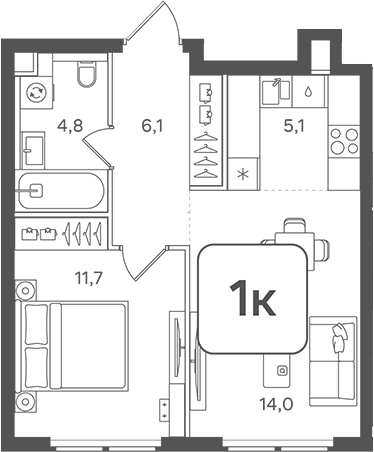 Планировка — Назаре. Мангазея в Богородском, 2-комн., 42 м²