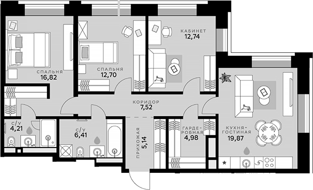 Планировка — СберСити, 4-комн., 90 м²
