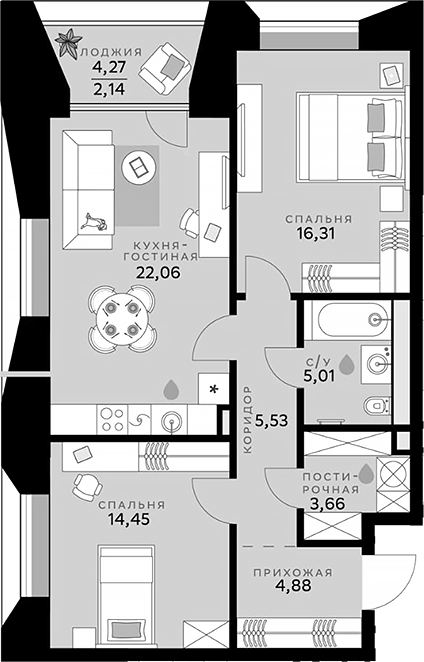 Планировка — СберСити, 3-комн., 72 м²