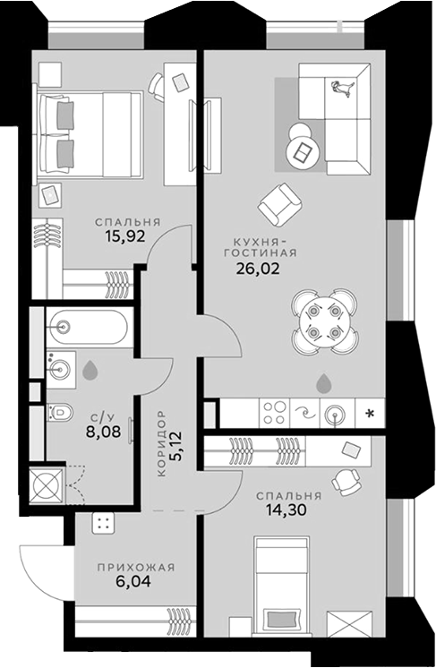 Планировка — СберСити, 3-комн., 75 м²