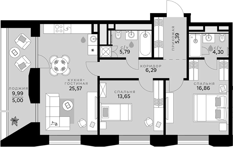 Планировка — СберСити, 3-комн., 78 м²