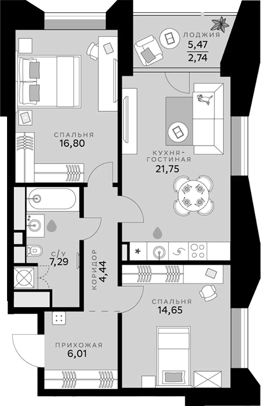Планировка — СберСити, 3-комн., 71 м²