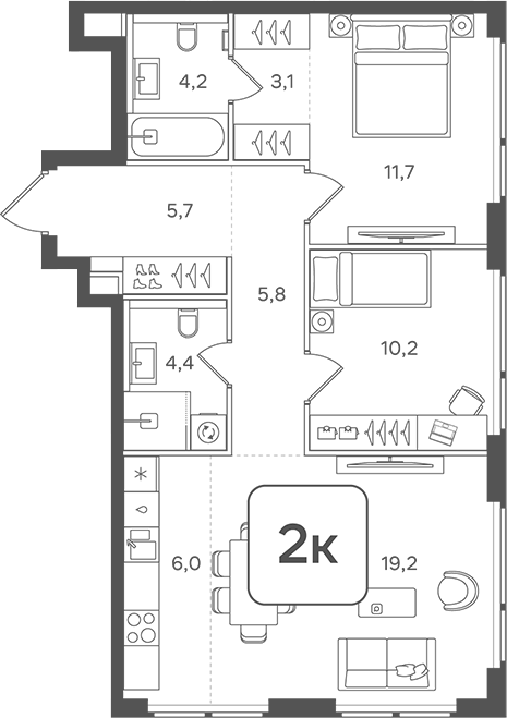 Планировка — Назаре. Мангазея в Богородском, 3-комн., 70 м²