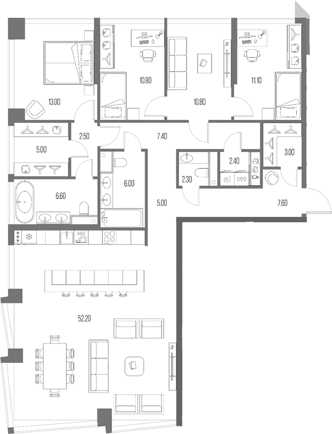 Планировка — Северный Порт, 4-комн., 146 м²