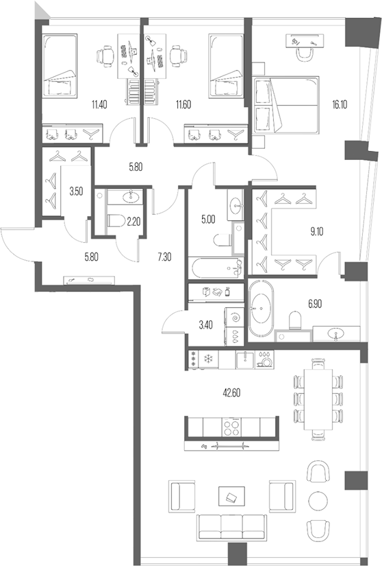 Планировка — Северный Порт, 4-комн., 131 м²