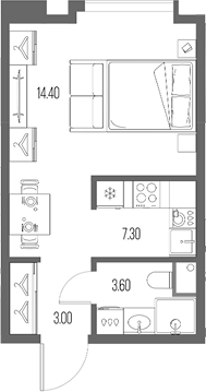 Планировка — Северный Порт, Студия, 28 м²