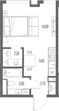 Планировка — Северный Порт, Студия, 28 м²