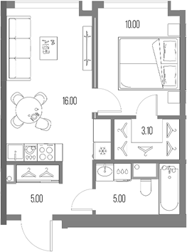 Планировка — Северный Порт, 2-комн., 39 м²