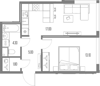 Планировка — Северный Порт, 2-комн., 41 м²