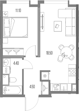 Планировка — Северный Порт, 2-комн., 39 м²