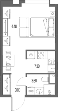 Планировка — Северный Порт, Студия, 28 м²