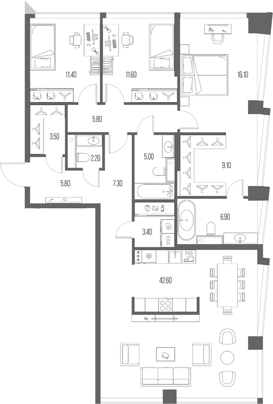 Планировка — Северный Порт, 4-комн., 131 м²