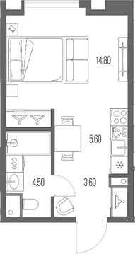 Планировка — Северный Порт, Студия, 29 м²