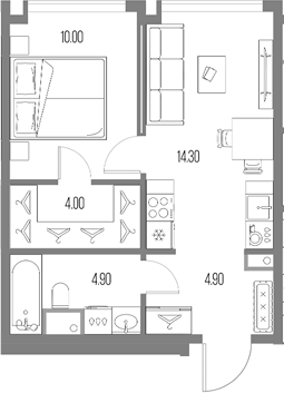 Планировка — Северный Порт, 2-комн., 38 м²