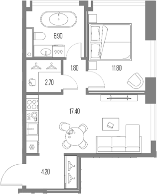 Планировка — Северный Порт, 2-комн., 45 м²
