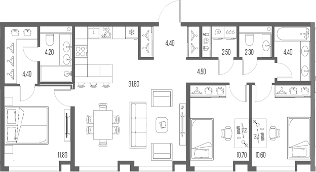 Планировка — Северный Порт, 4-комн., 92 м²