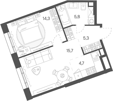 Планировка — Родина Переделкино, 2-комн., 46 м²