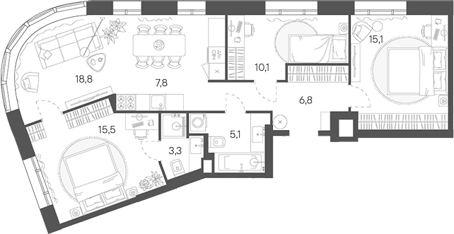 Планировка — Родина Переделкино, 4-комн., 83 м²