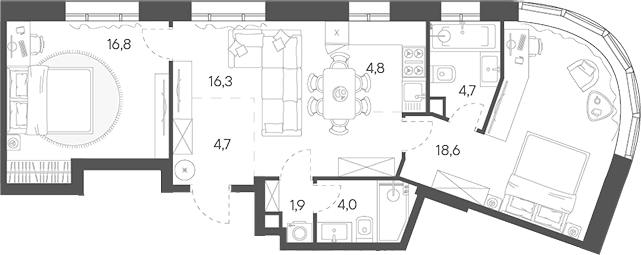 Планировка — Родина Переделкино, 3-комн., 72 м²