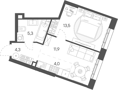 Планировка — Родина Переделкино, 2-комн., 39 м²