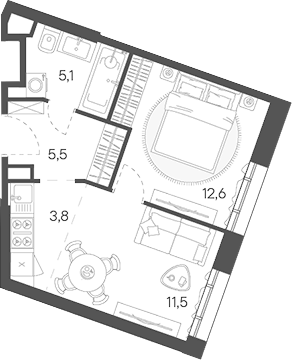 Планировка — Родина Переделкино, 2-комн., 39 м²