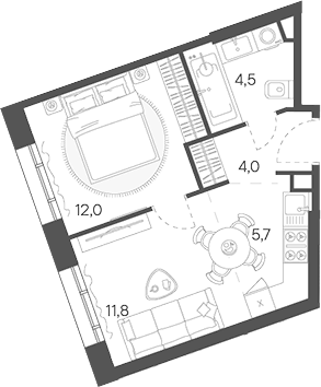 Планировка — Родина Переделкино, 2-комн., 38 м²