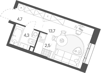 Планировка — Родина Переделкино, Студия, 25 м²