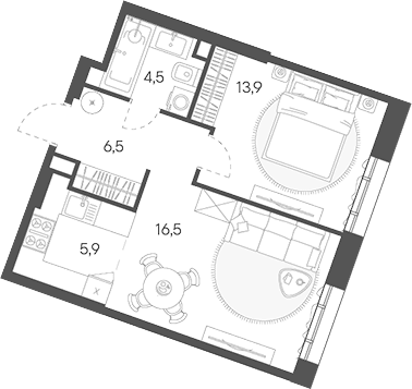 Планировка — Родина Переделкино, 2-комн., 47 м²