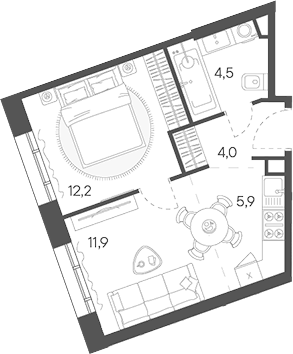 Планировка — Родина Переделкино, 2-комн., 39 м²