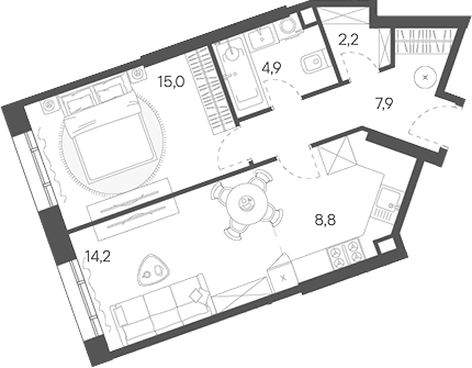 Планировка — Родина Переделкино, 2-комн., 53 м²