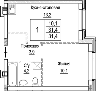 Планировка — Лесная Отрада, 2-комн., 31 м²
