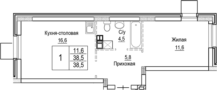 Планировка — Лесная Отрада, 2-комн., 39 м²