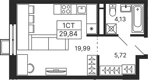 Планировка — Тетрис, Студия, 30 м²
