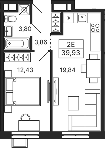 Планировка — Тетрис, 2-комн., 40 м²