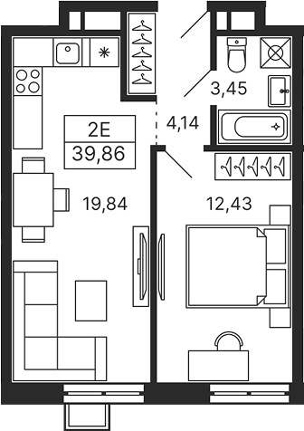 Планировка — Тетрис, 2-комн., 40 м²
