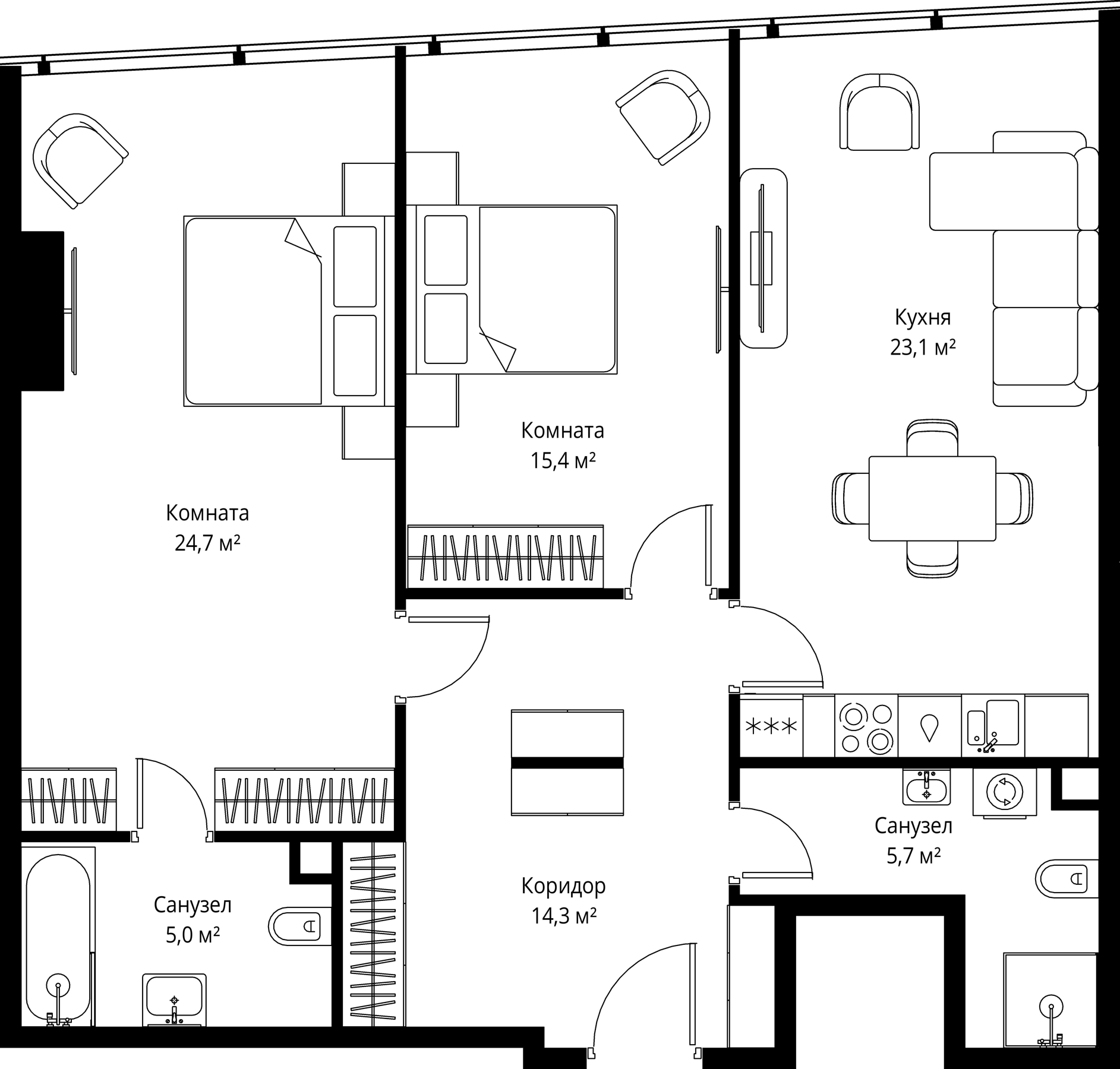 Планировка — ОНЕ, 3-комн., 88 м²