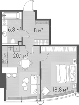 Планировка — ОНЕ, 2-комн., 54 м²