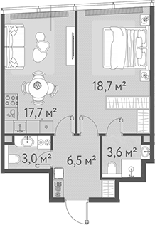 Планировка — ОНЕ, 2-комн., 50 м²