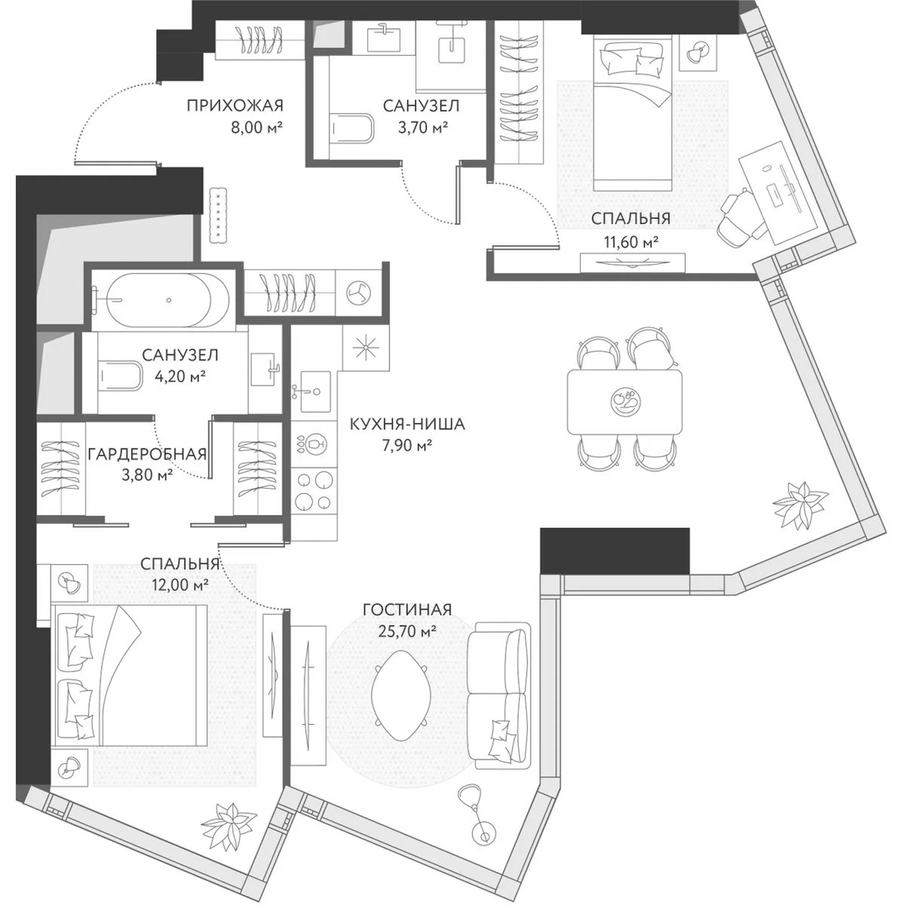 Планировка — ХАЙДАУТ, 3-комн., 77 м²