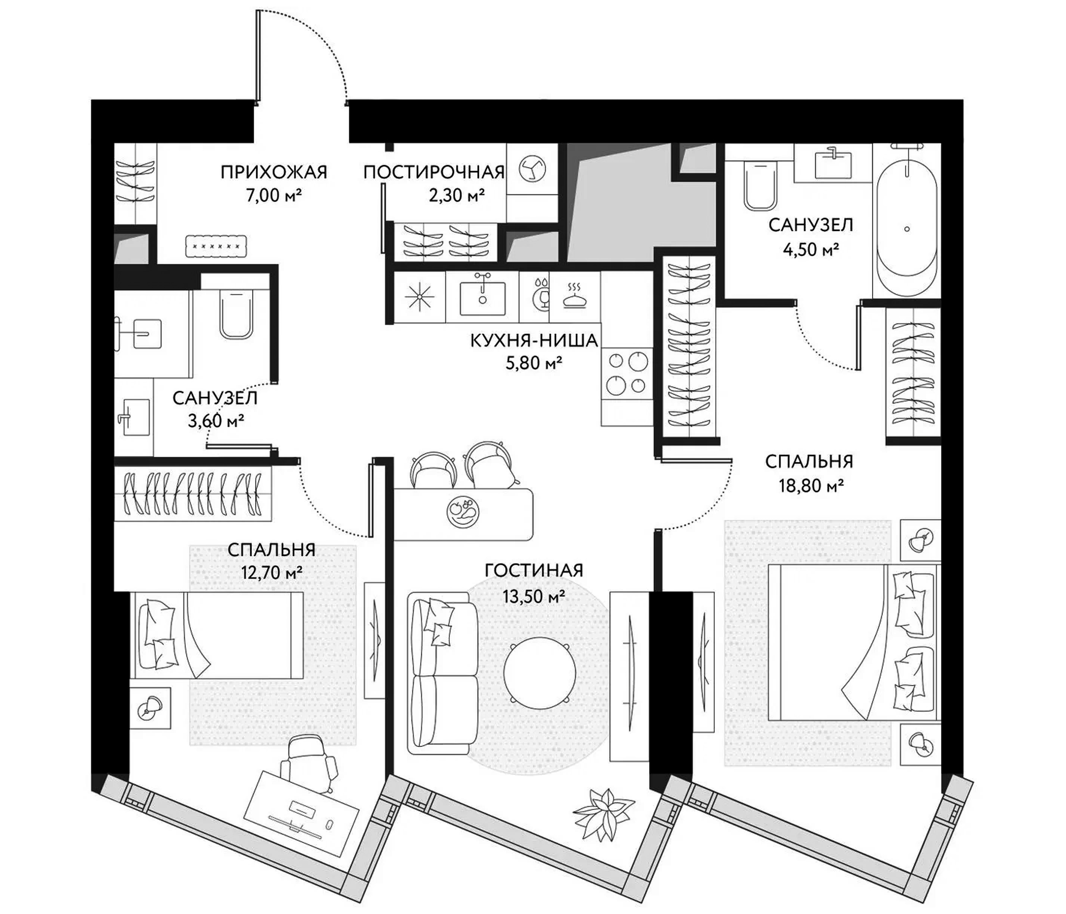 Планировка — ХАЙДАУТ, 3-комн., 68 м²