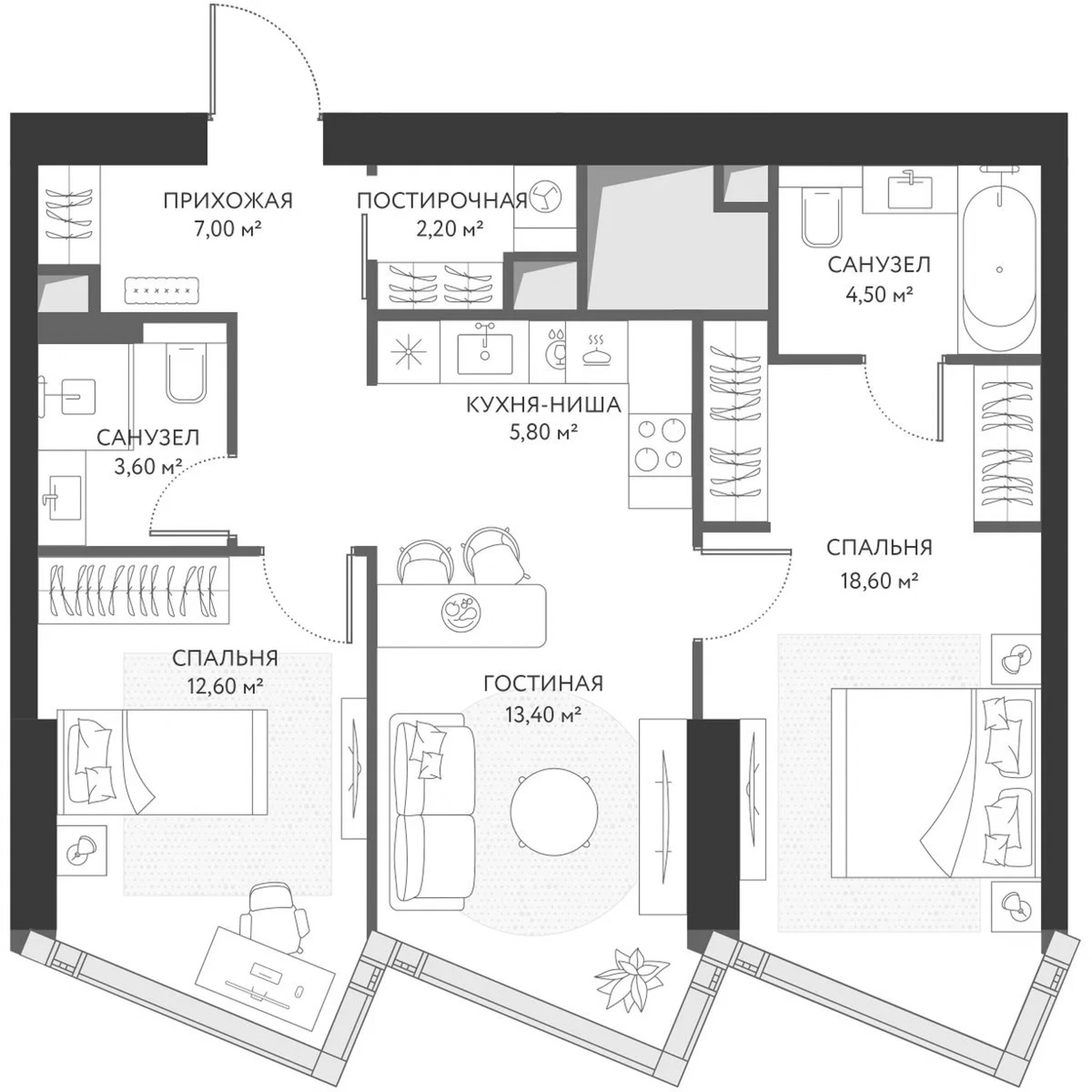 Планировка — ХАЙДАУТ, 3-комн., 68 м²