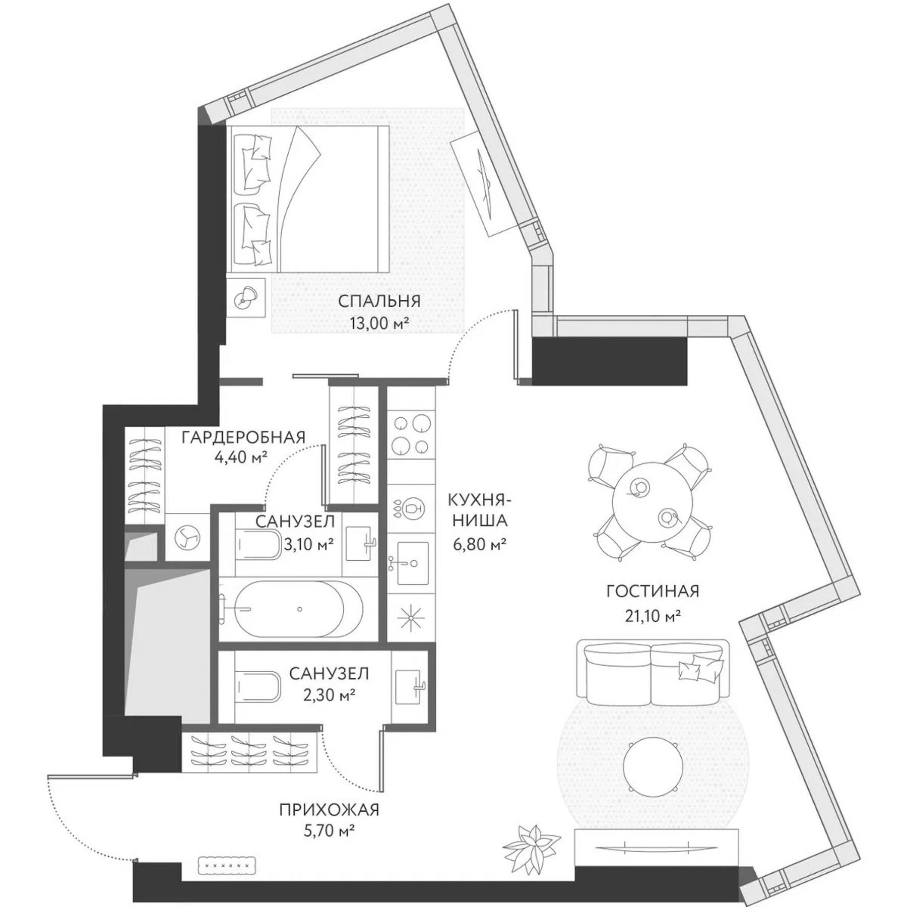 Планировка — ХАЙДАУТ, 2-комн., 56 м²