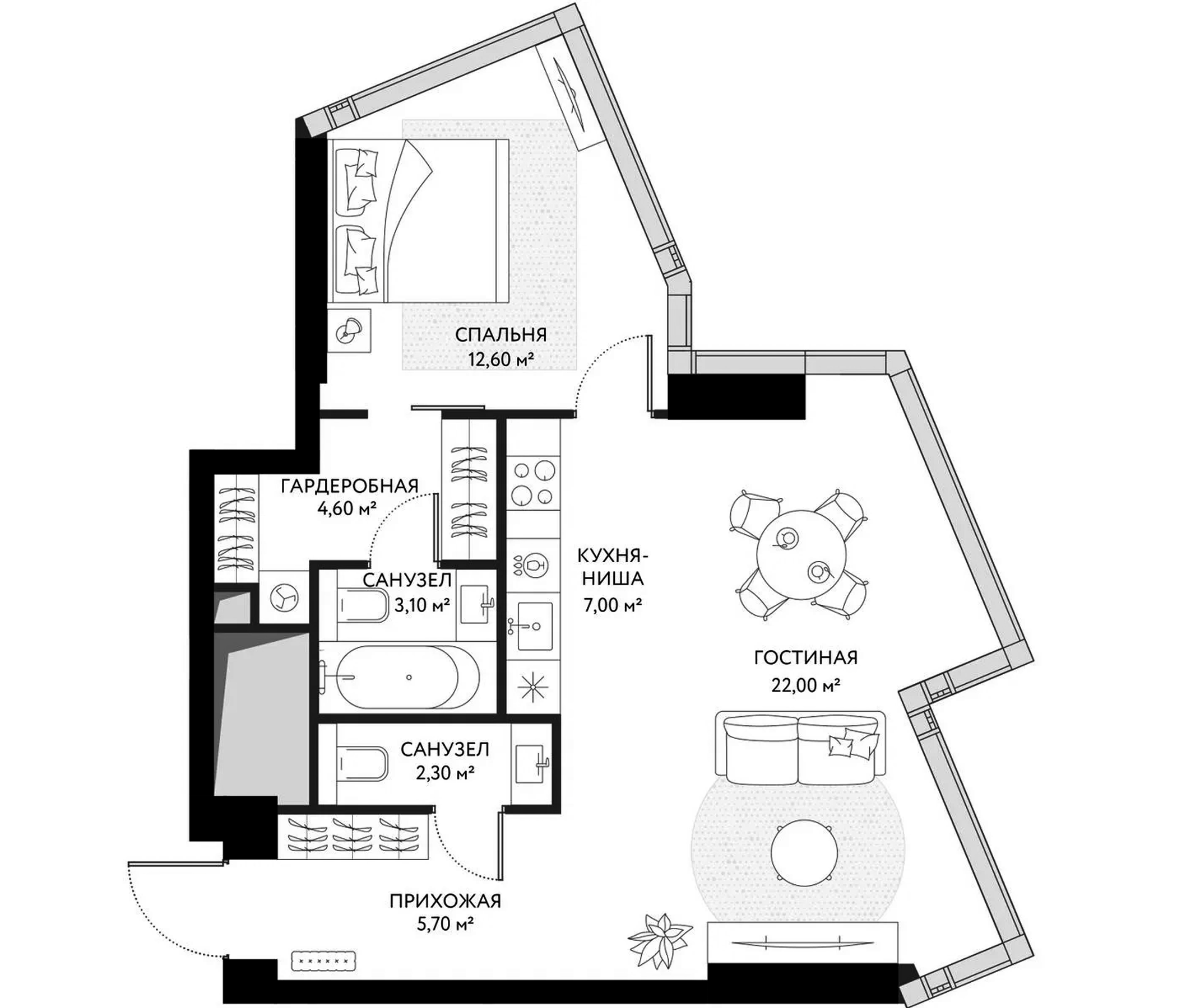 Планировка — ХАЙДАУТ, 2-комн., 57 м²