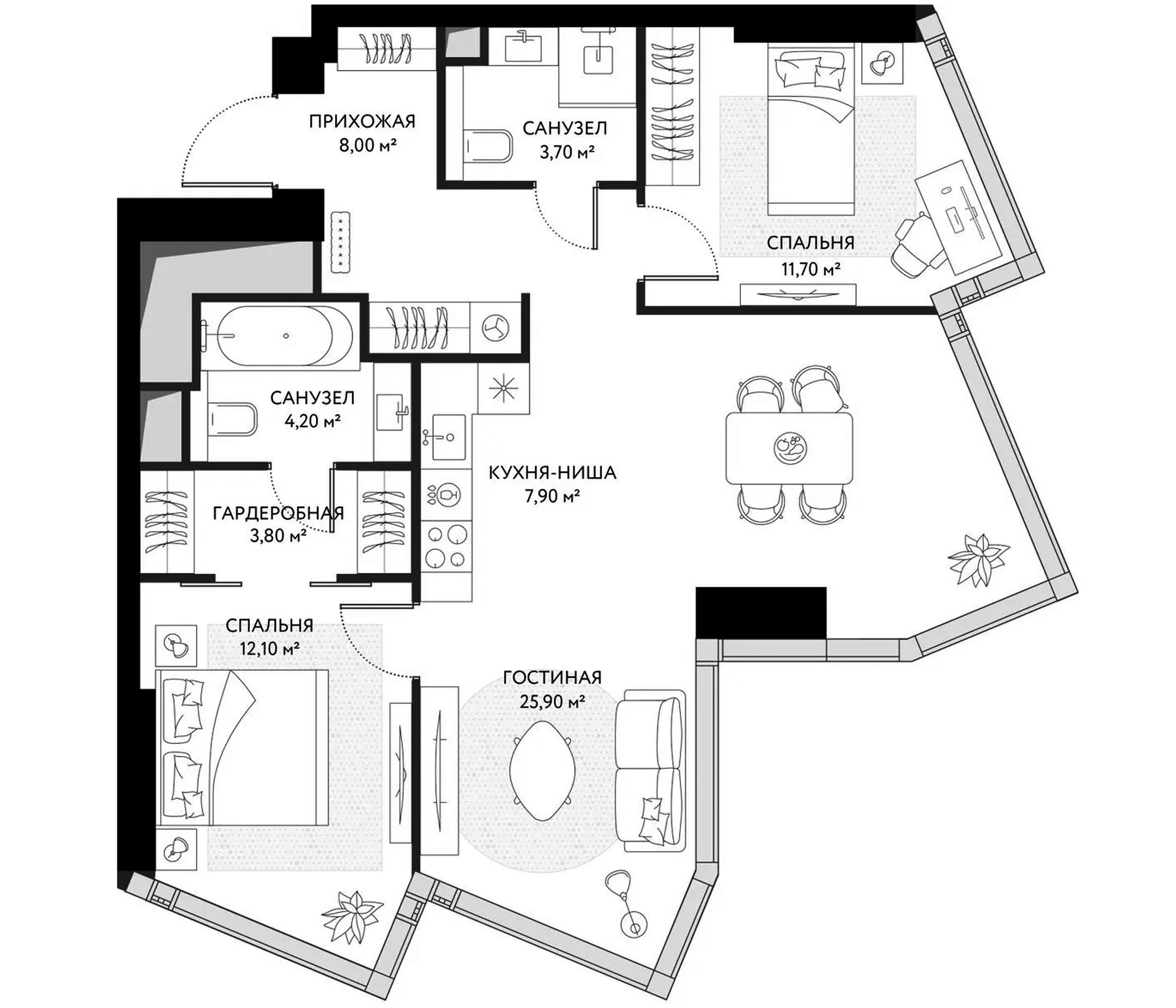 Планировка — ХАЙДАУТ, 3-комн., 77 м²