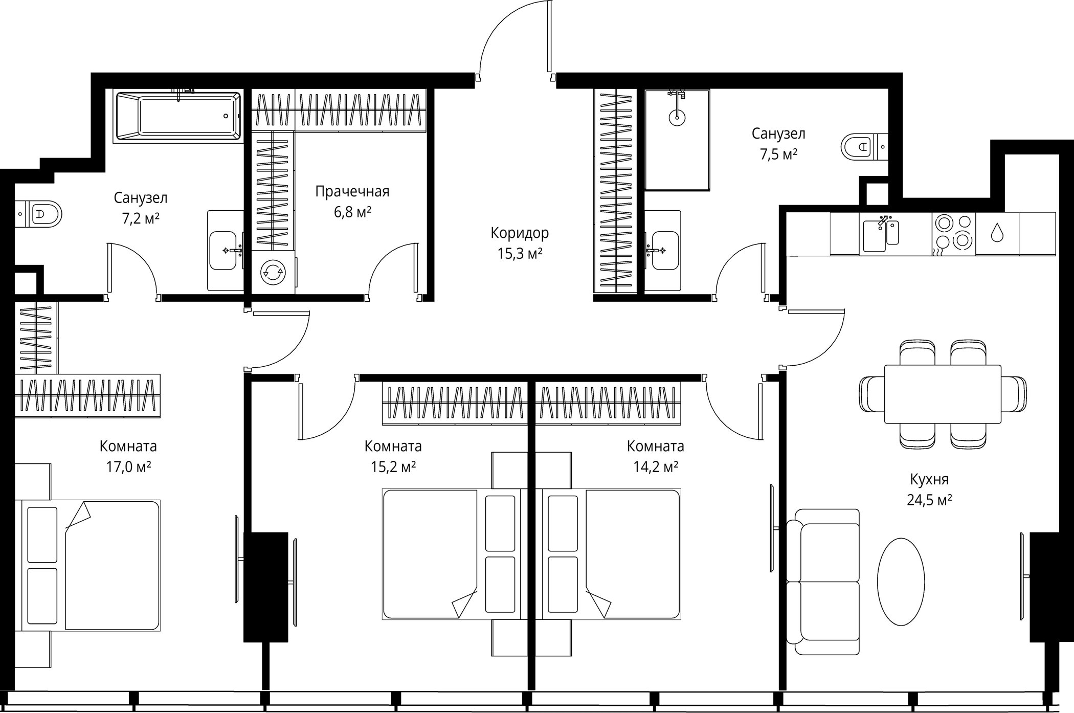 Планировка — ОНЕ, 4-комн., 108 м²